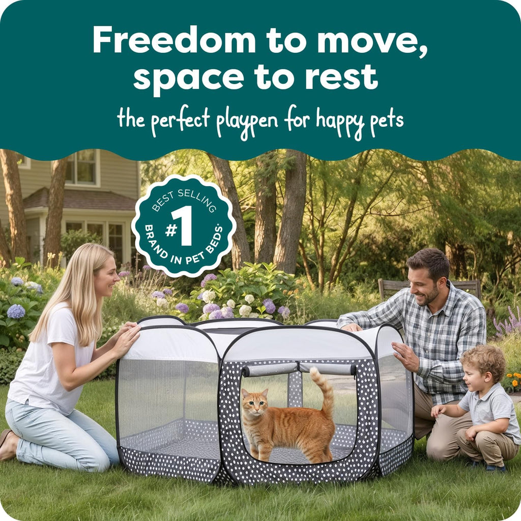 FurHaven Soft-Sided Dog & Cat Playpen, Portable Foldable Indoor & Outdoor Pet Playpen with Mesh Windows & Zippered Door, Gray Pebbles, Extra Large