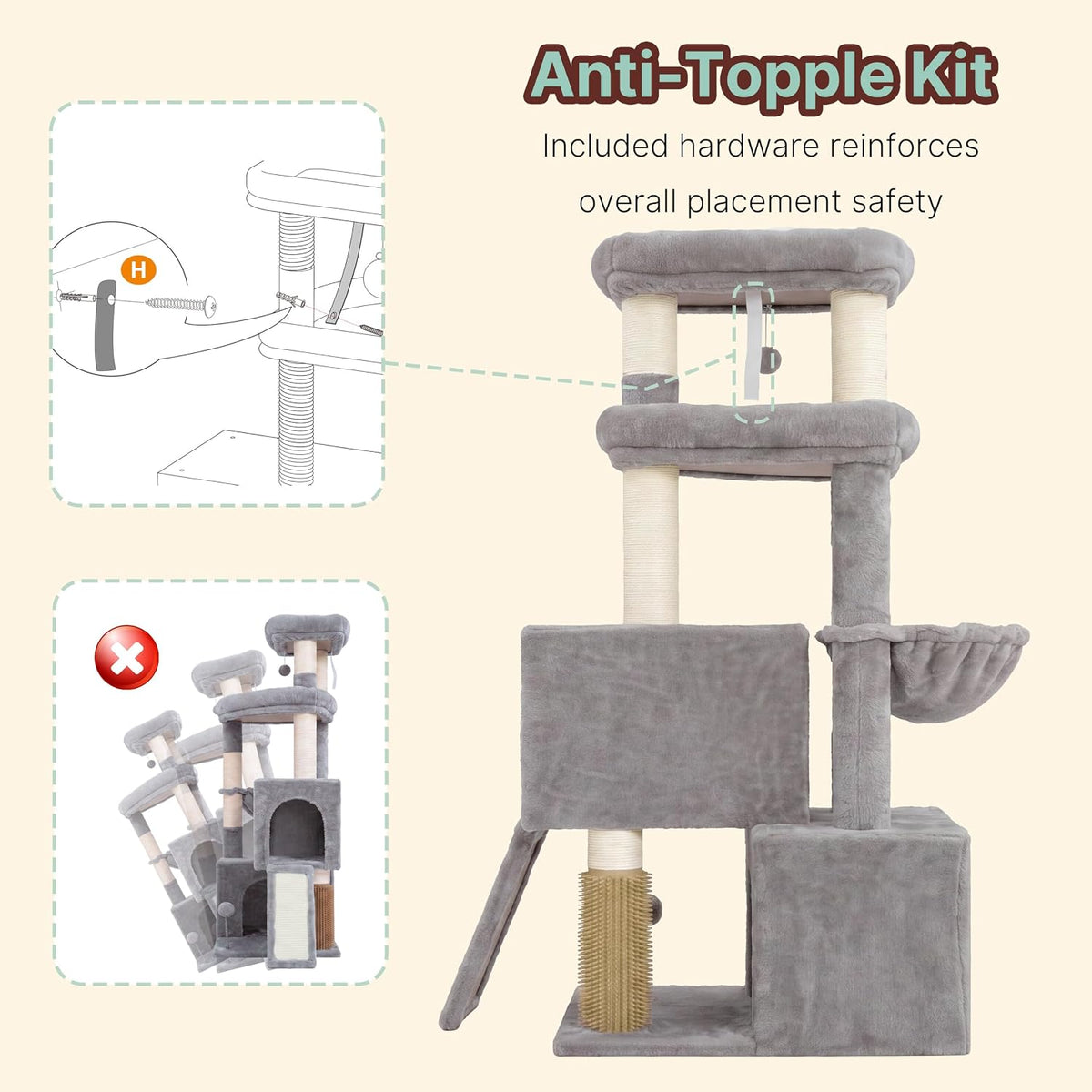 Heybly 55.7" Cat Tree with Stable Dual Cat Condos & Large Perch HCT052W