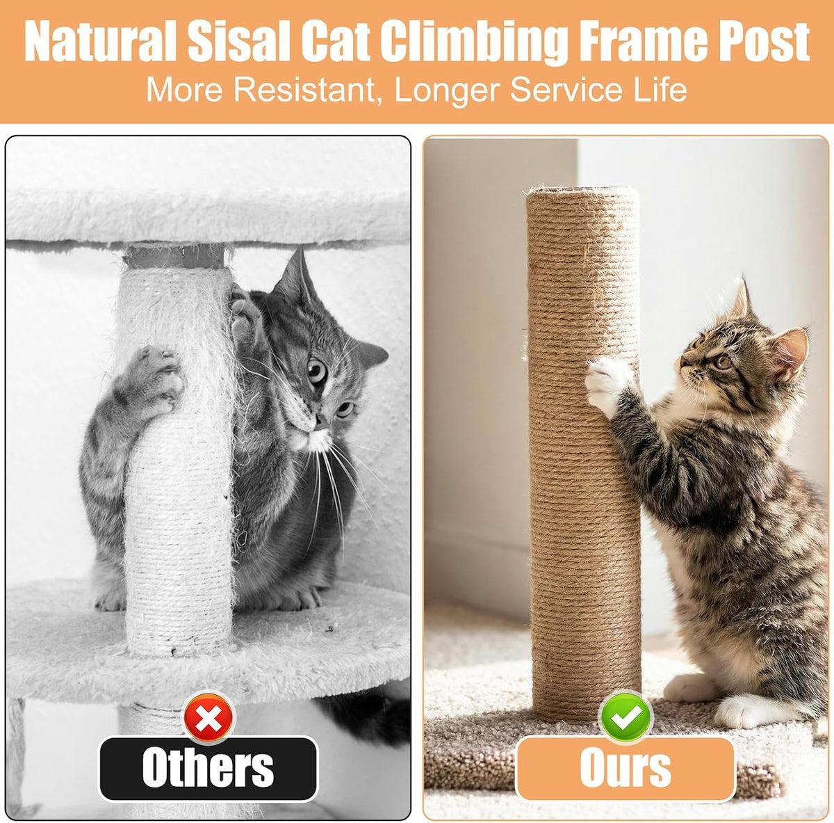 4 Pcs M8 cat Scratching Post Replacement Jute, 11.8x3.5IN Natural Sisal Wrapping Post for Cat Tree, Durable cat Scratching Post for Indoor Cats, Climbing, Scratching, Playing Pet Furniture Accessory