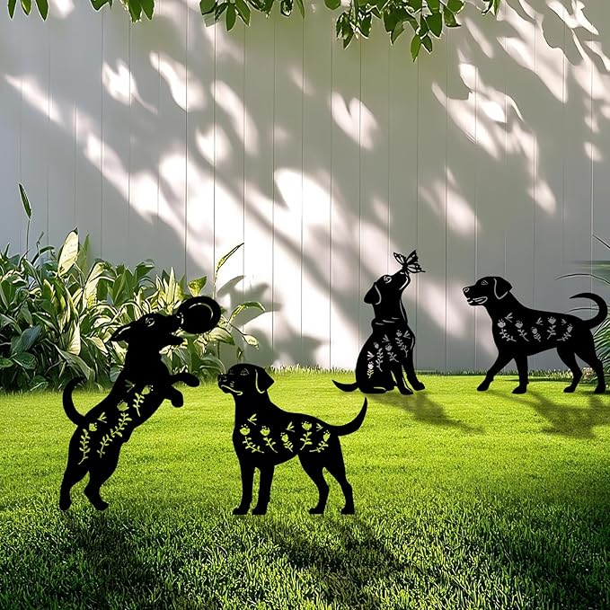 4 Pack Dog Metal Garden Decorative Stakes, Weather Proof Puppy Silhouette by Yonisungardenandoutdoor