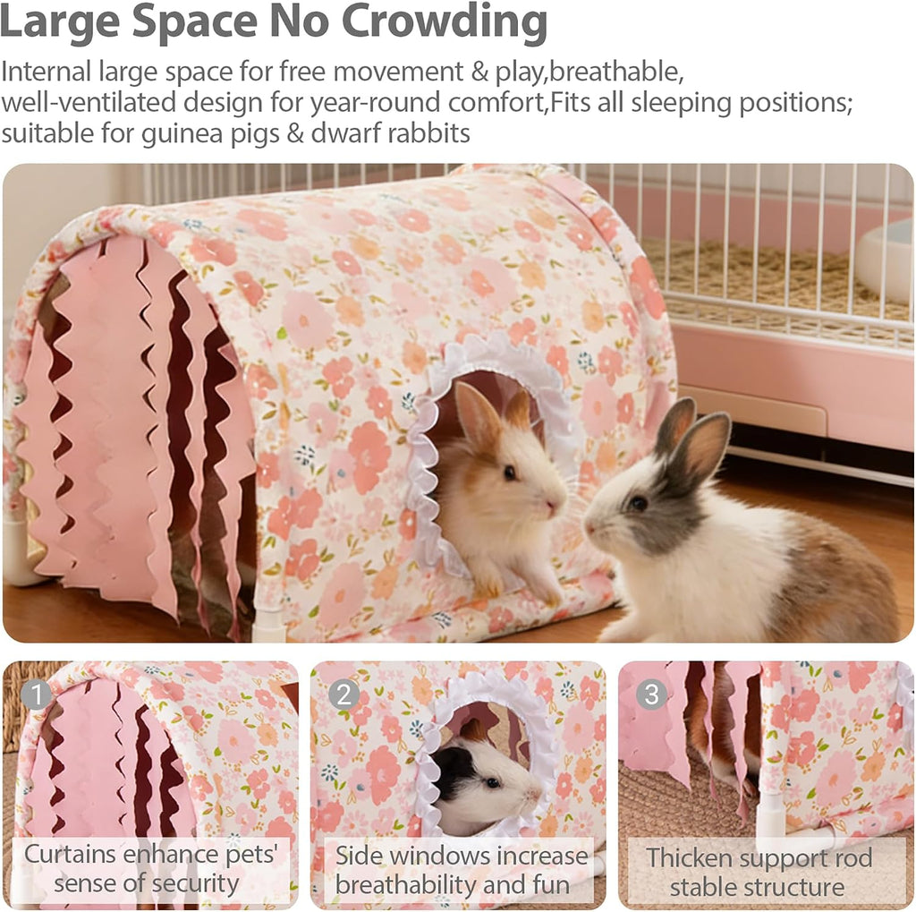 Guinea Pig Hideout Tunnel - Stable Washable Small Animal Tunnel Hide with Curtains,Guinea Pig Accessories for Hamster/Chinchilla/Dwarf Rabbit/Ferret (Pink, Large)