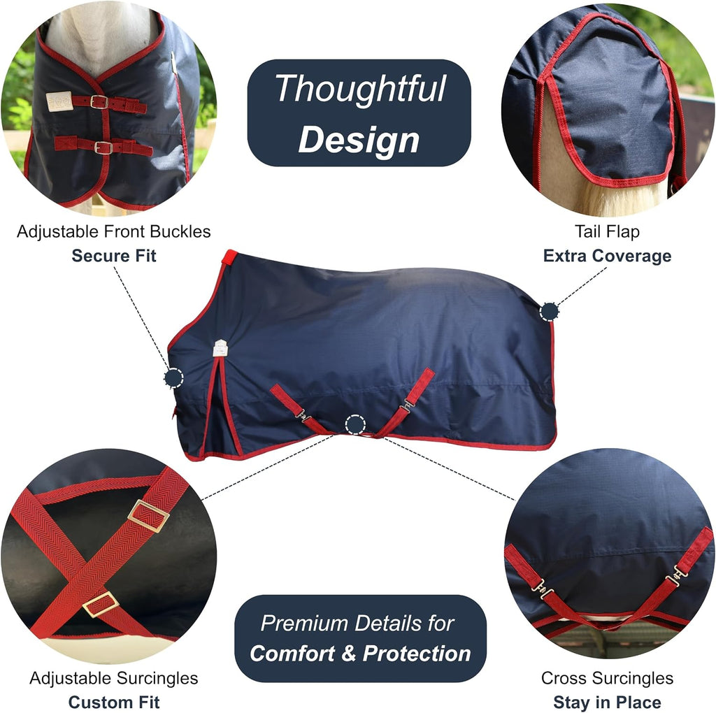 BARN & STABLE 600Denier 3000mm/3000mvp Super Waterproof & Breathable Horse Blankets for Winter with 200g Fill