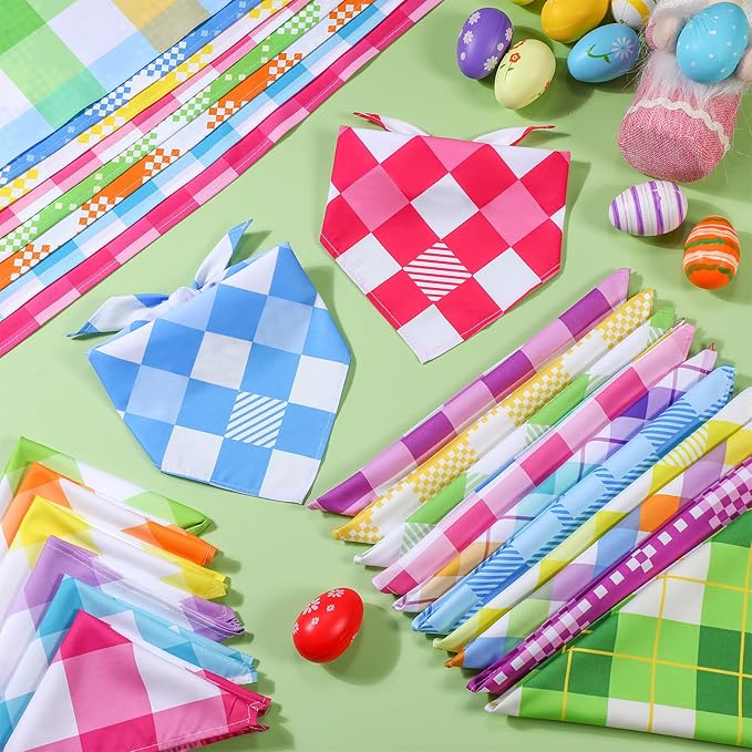 Sweetude 60 Pcs Easter Plaid Dog Bandanas Bulk Easter Pet Scarf Bibs Adjustable - Image 5