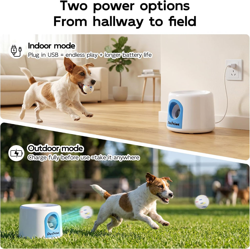 Pet Prime Upgraded Automatic Ball Launcher for Small/Medium Dogs,Rechargeable Dog Ball Thrower for Indoor/Outdoor Exercise & Interactive Play,Adjustable 19-45ft Thrower with 3PCS 2.2" ETPU Balls