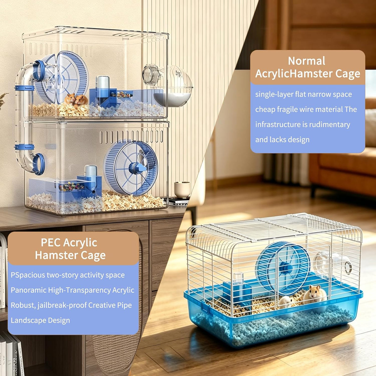 Hamster Cage,Clear Modular Habitat with Tube for Dwarf Hamster