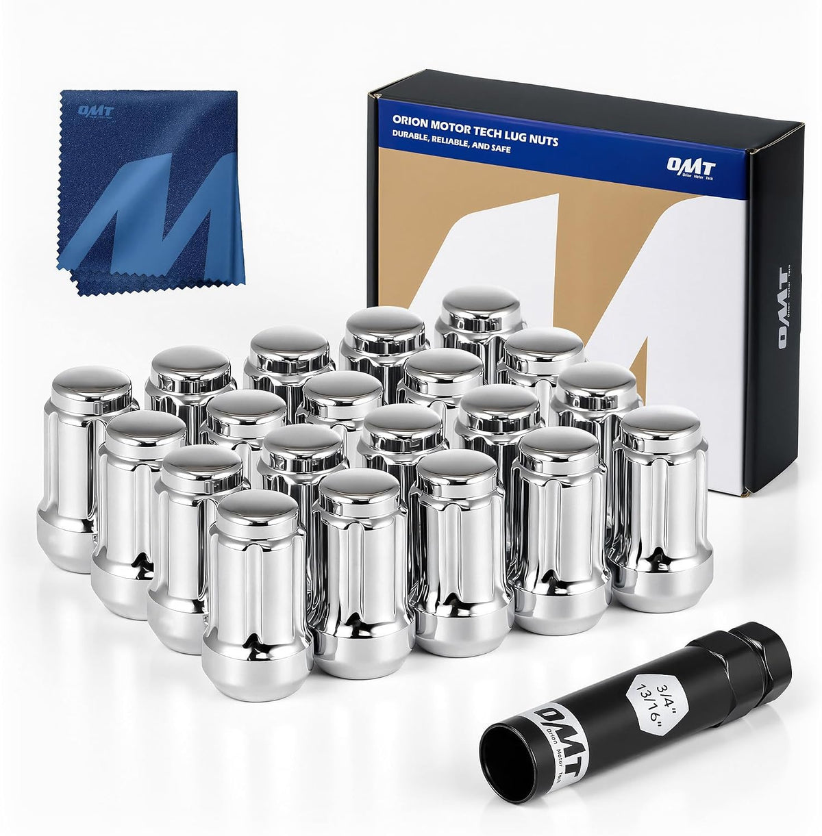 OMT 1/2"-20 Lug Nuts with Cone Seat, 20pcs Lug Nuts Set with 1 Socket Key