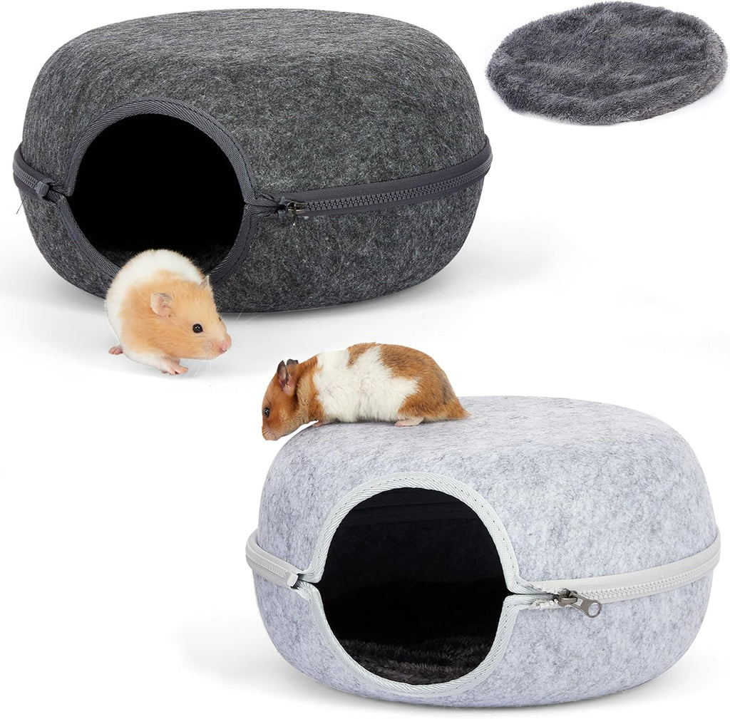 Guinea Pig Hideout 2 Pack, Double Function Guinea Pig Bed with 3 Soft Cushions, Small Animal Cage Accessories for Guinea Pigs, Hamsters, Hedgehogs, and Ferrets (Light Grey & Light Grey)