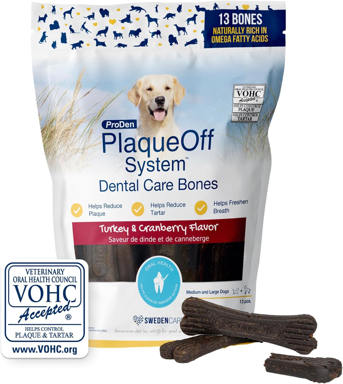 ProDen PlaqueOff Dental Bones for Dogs - Turkey & Cranberry - 17 oz