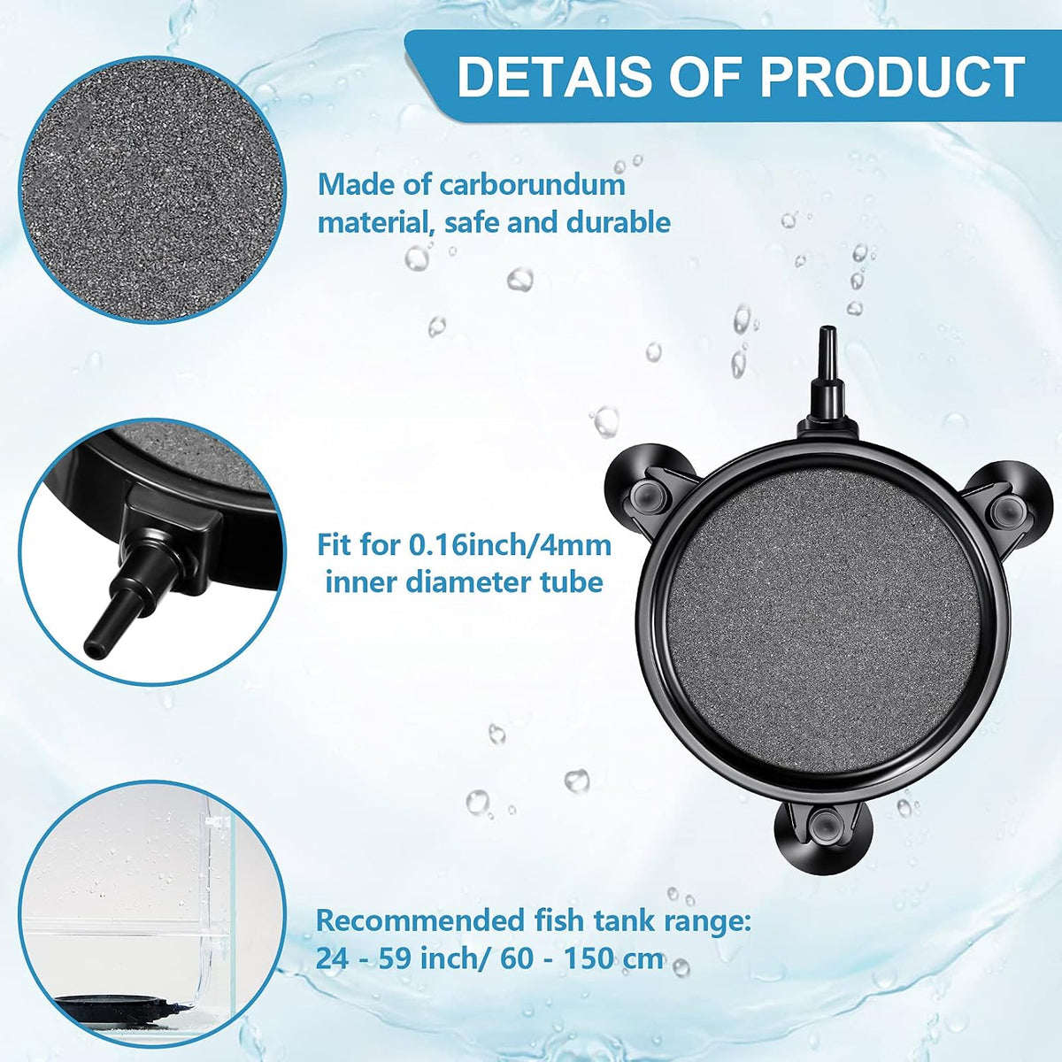 Honoson 6 Pcs 4 Inch Air Stones Disc Diffuser Aquarium, Black with Gray