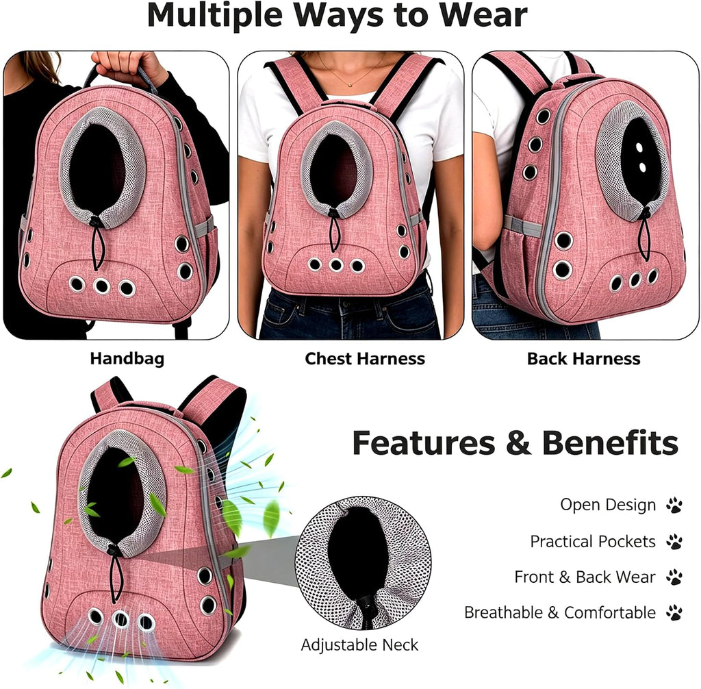 Small Dog Cat Chest Backpack Carrier,Large Space Ventilated Front Facing Backpack Carrier for Puppy,Lightweight Doggy Backpack for Hiking,Camping,Travel,Outdoor,Max 12 lbs(Pink)