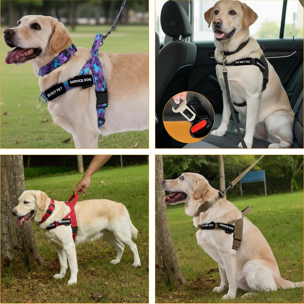 Annchwool No Pull Dog Harness,Heavy Duty Reflective Collar & Leash Set-Leash with Double Handle & Car Seatbelt Clip-Easy Control for Walking Training Medium Large Size Dogs(Brown,L)