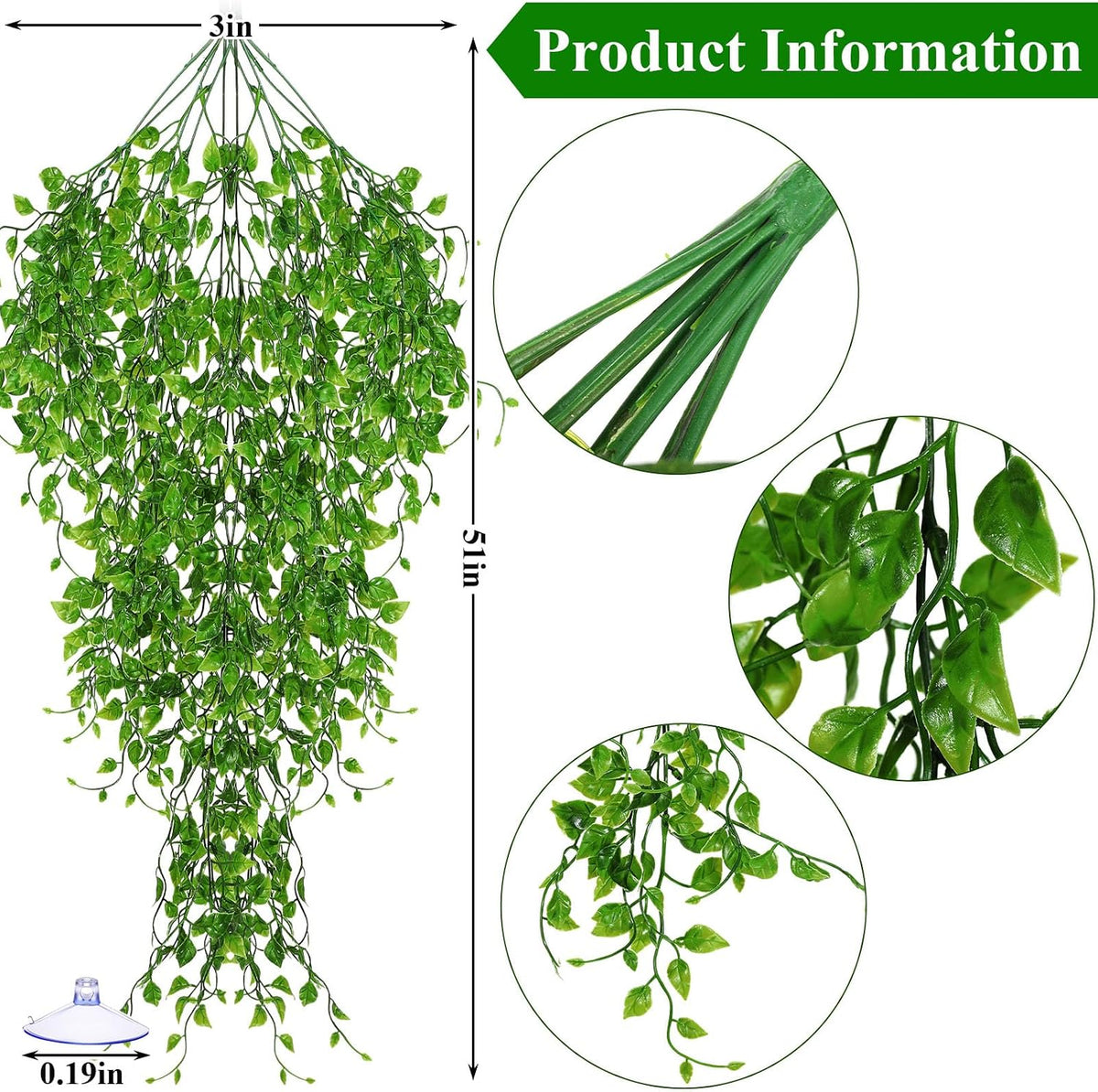 Suncalla 8 Pack Reptile Plants Terrarium Hanging Plant Vine Boston Climbing Terrarium Plant with Suction Cup for Bearded Dragons Lizard Crested Gecko Snake Crab Tank(Petite Leaf Series,Multiple Green)