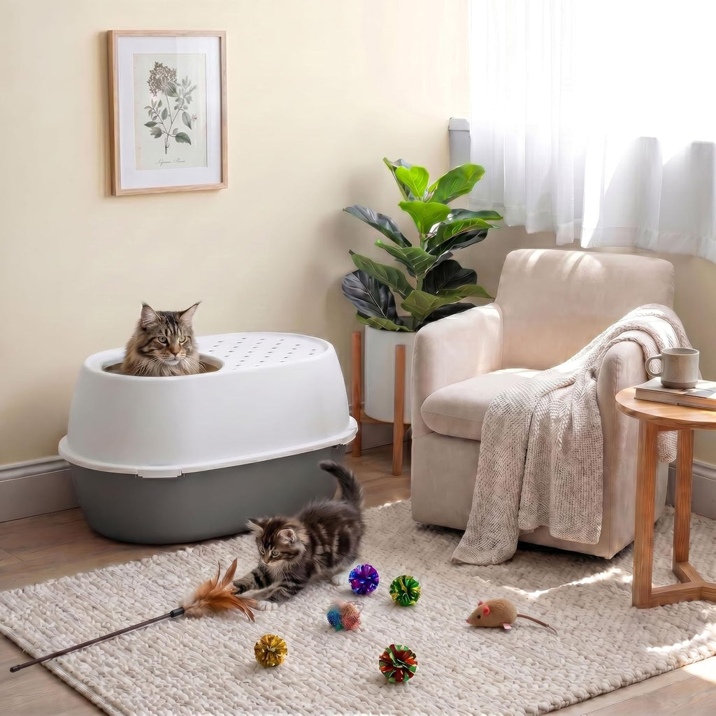 IRIS USA XX-Large Top Entry Cat Litter Box, Dog Proof, Gray/White