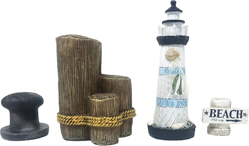 Penn-Plax Deco-Replicas 4-Piece Aquarium Decorating Kit – Nautical & Beach Themed – Safe for Freshwater and Saltwater Fish Tanks