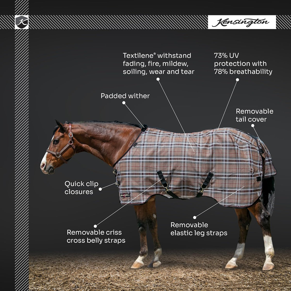 Kensington Breathable and UV Protective Sheet SureFit All Season Protection for Horse - 78", Kentucky Blue