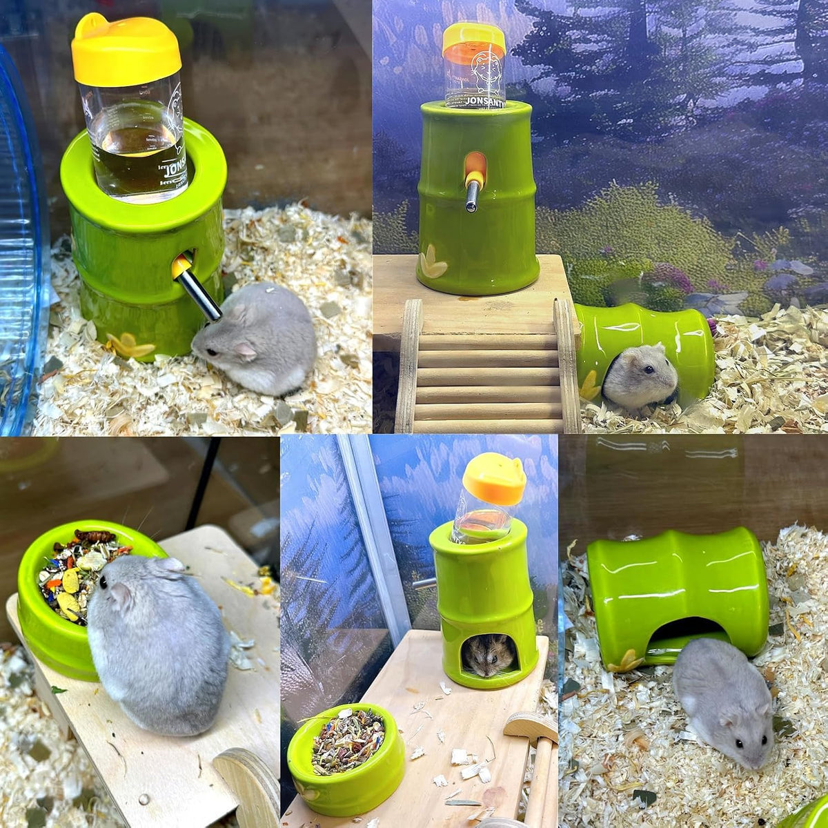 Hamiledyi Ceramic Hamster Hideout Food Bowl Water Bottle Stand Holder Syrian House and Habitats Hide Hut Decor for Mice Dwarf Hamster Gerbil