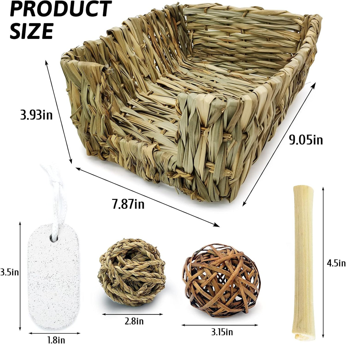 Rabbit Grass Bed for Bunny, 12 Pcs Pet Bunny Chew Toys Natural Hand-Made Woven Hay Mat Hamster Grass Basket Small Animals Bedding for Guinea Pig Chinchilla Ferret Gerbil Rat