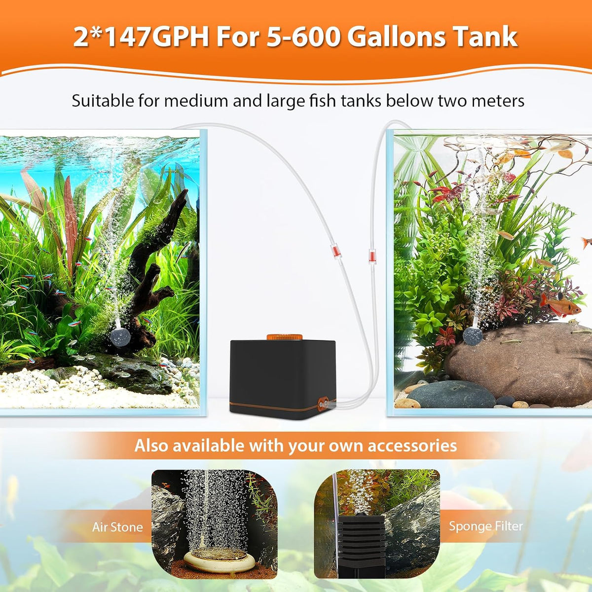 hygger Strong Aquarium Air Pump for Medium Large Fish Tank, Hydroponic Systerm, Household Commercial Use