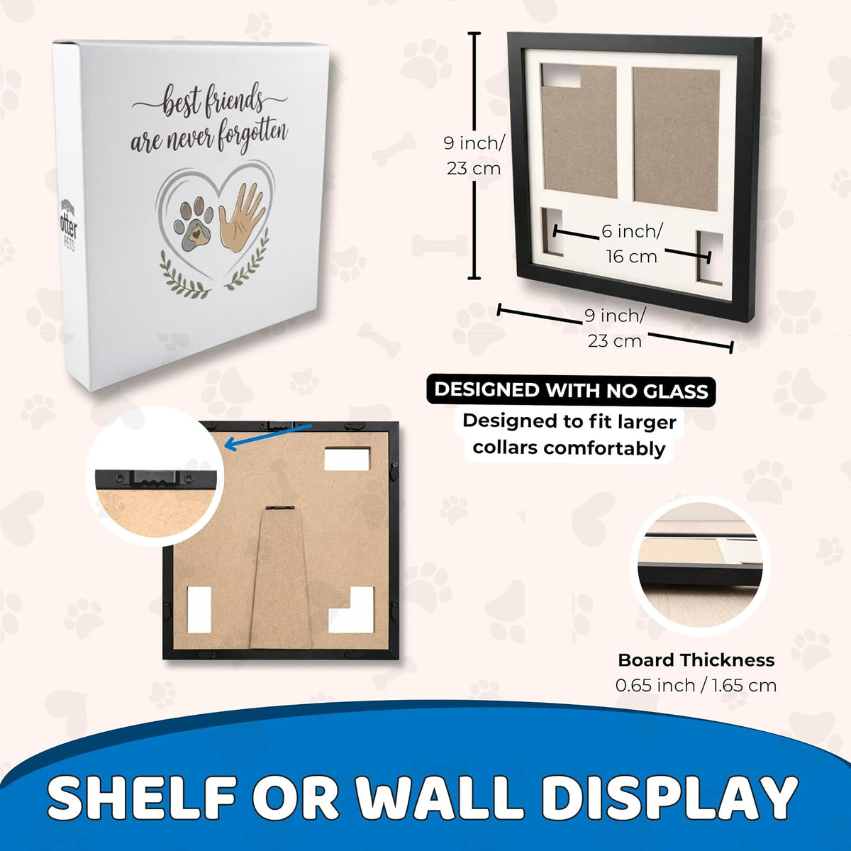 OtterPets Dog Memorial Picture Frame 9x9 with Collar Holder, 5 Displays