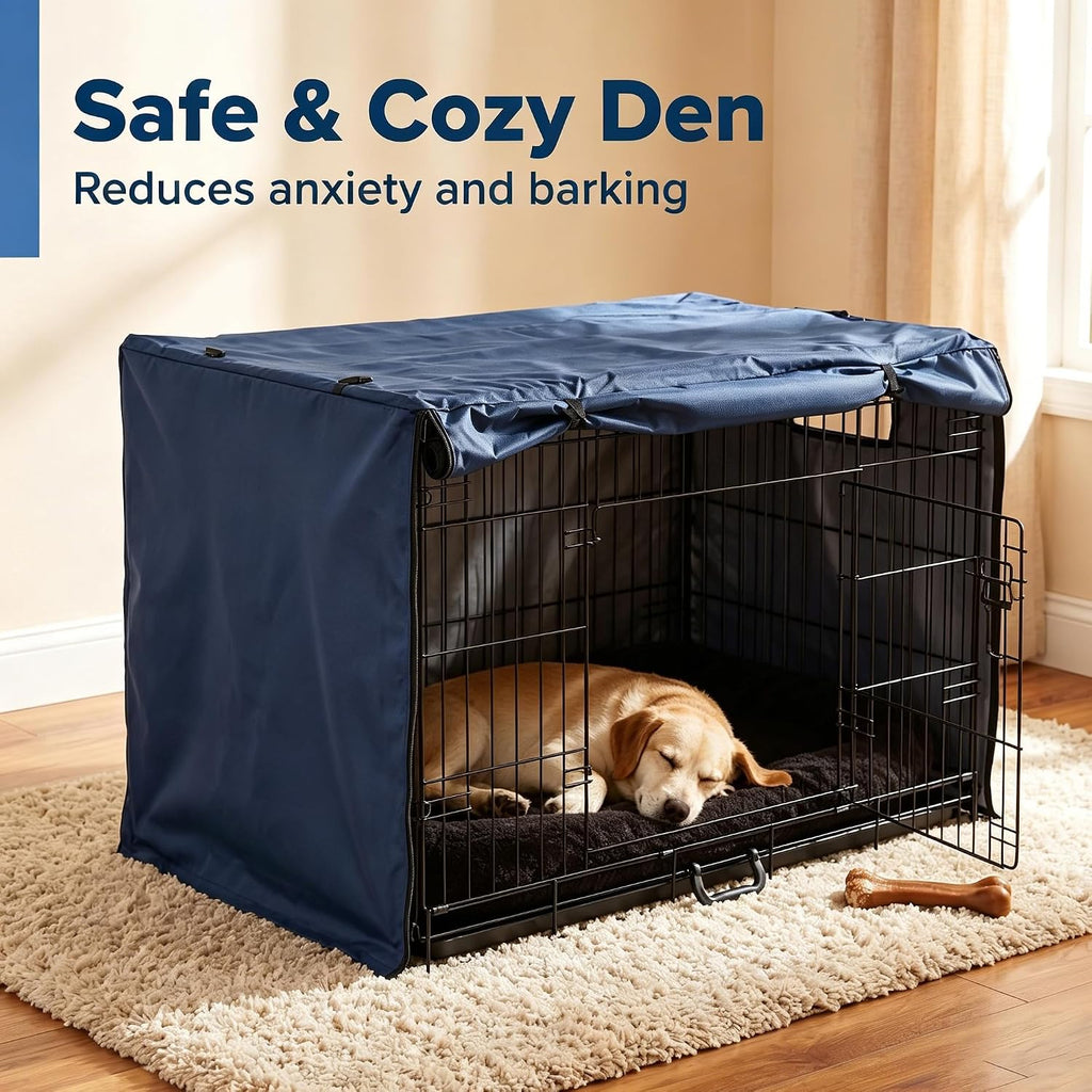Dog Crate Cover Heavy Duty Polyester, Universal Pet Kennel Cover, Windproof Sunshade Privacy Cover Fits 42" Wire Dog Cage, Navy Blue