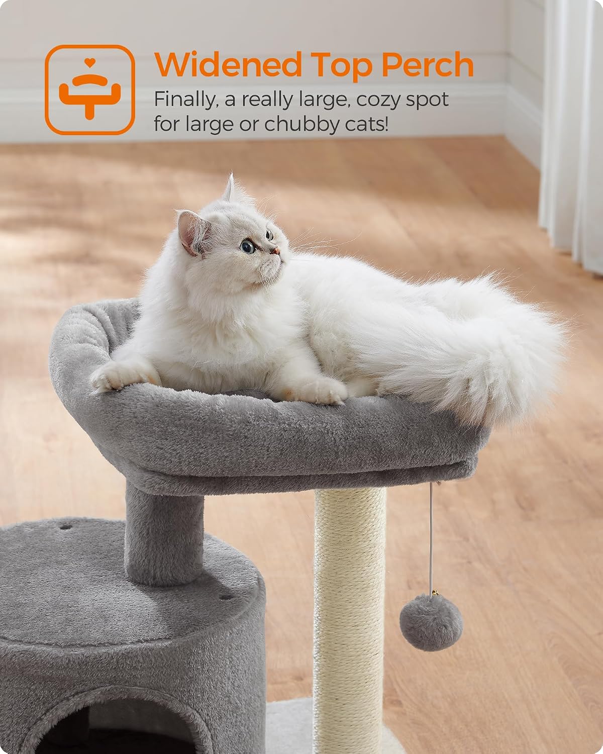 Feandrea Cat Tree, 18.5-in Small Cat Tower, Cute Kittens Condo, Light Gray