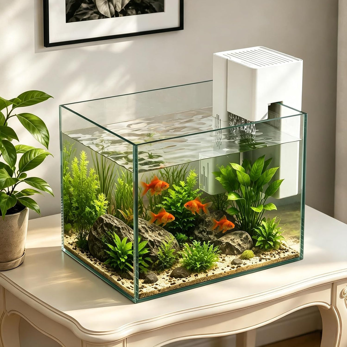 Hang On Back Aquarium Filter for 15 Gallons Fish Tanks, 3-Stage Multi-Stage Filtration with Surface Skimmer, Ultra Quiet HOB Power Waterfall Filter for Freshwater