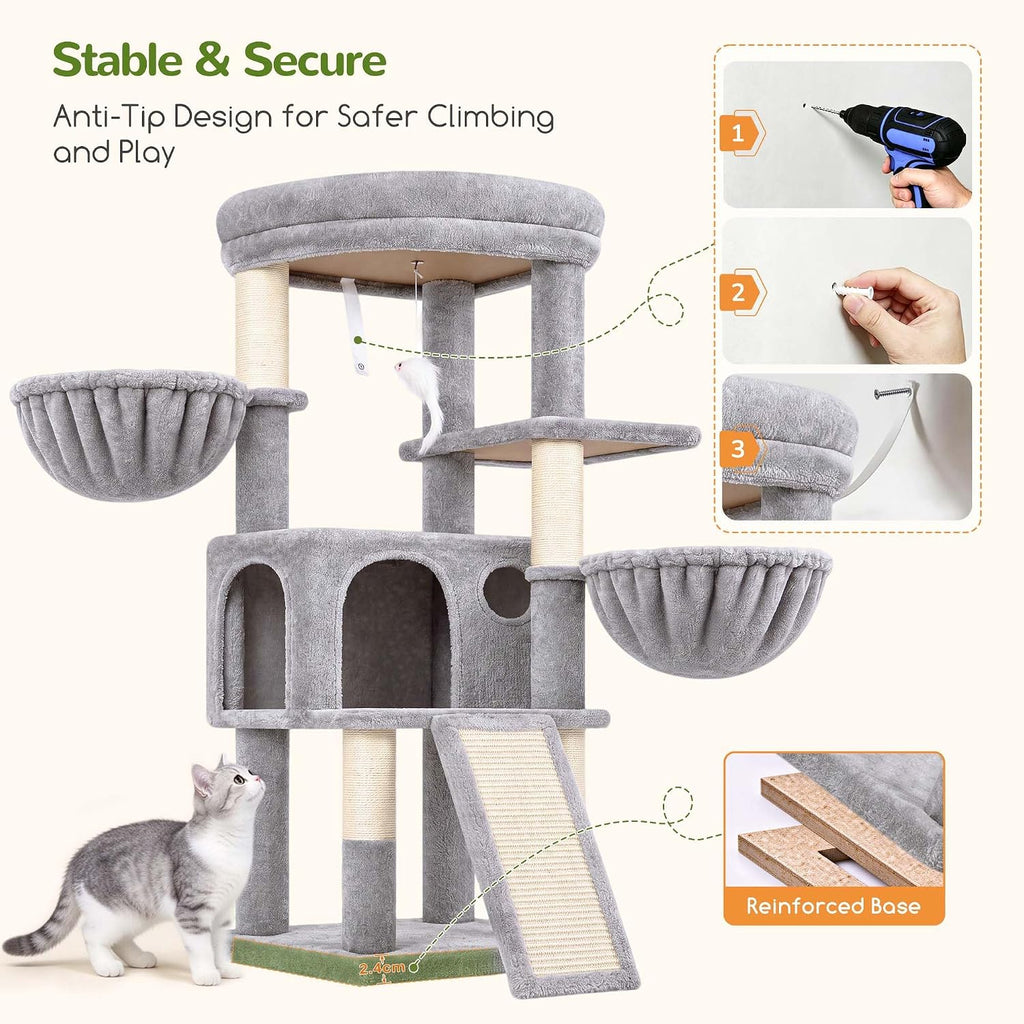 Globlazer
47
Inch
Cat
Tree
Tower
for
Indoor
Cats,
S47,
Light
Grey