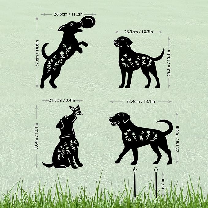 4 Pack Dog Metal Garden Decorative Stakes, Weather Proof Puppy Silhouette - Image 4