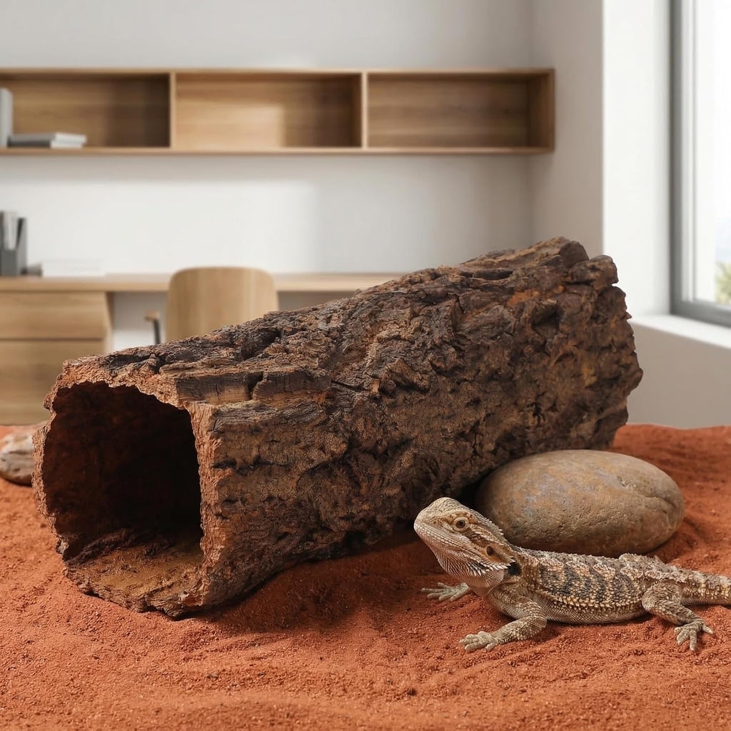 Garneck Reptile Hideout Gecko Hide Cave Hollow Log: Wood Tree Trunk Shelter for Snakes Lizards Hermit Crabs Turtle Terrarium Decor Habitat House Naturalistic Enclosure Accessory