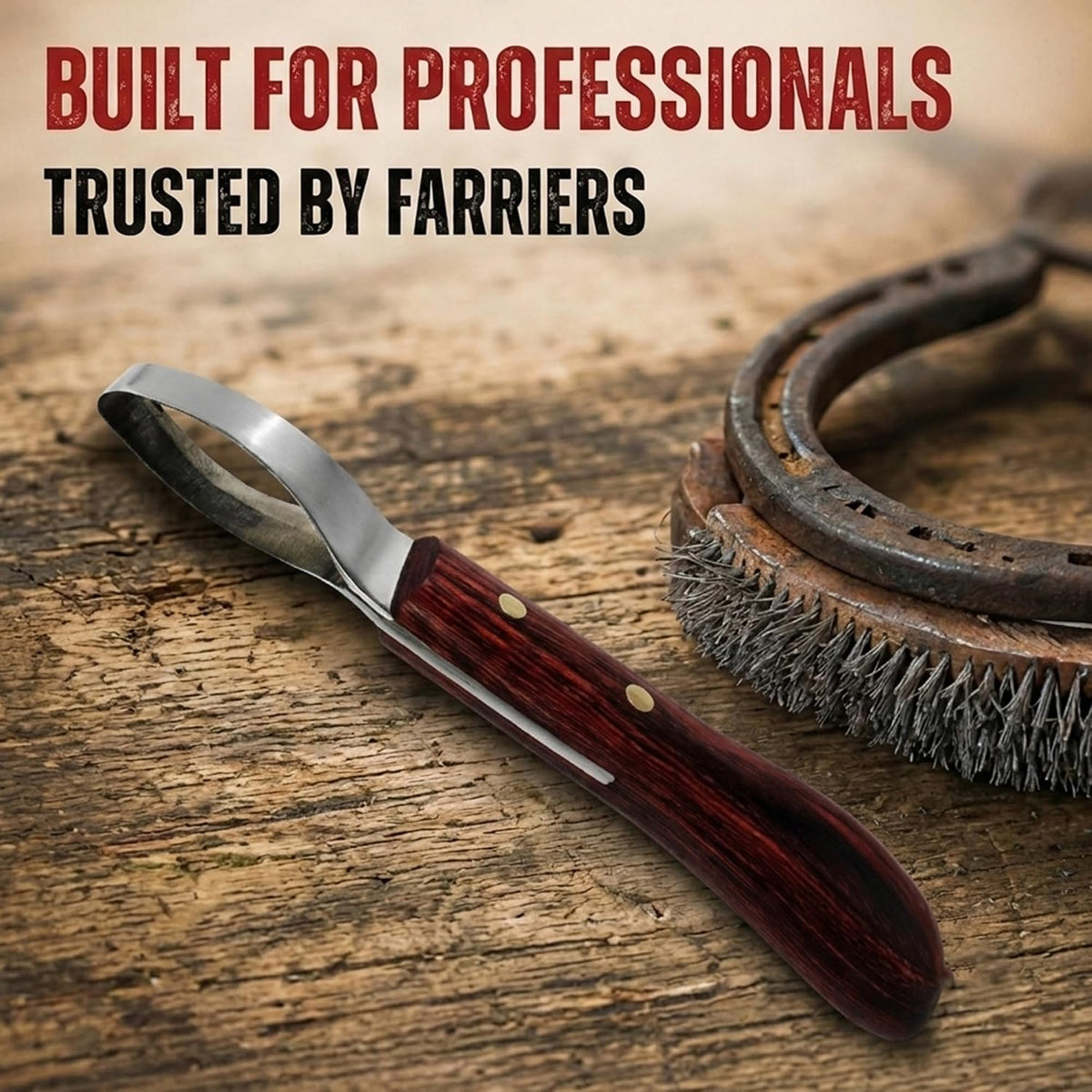 Hoof Trimming Loop Knife – Double-Edged J2 Stainless Steel Blade, Ergonomic Handle, Ambidextrous for Right & Left Hand, Farrier Tool for Horse & Cow Hoof Care