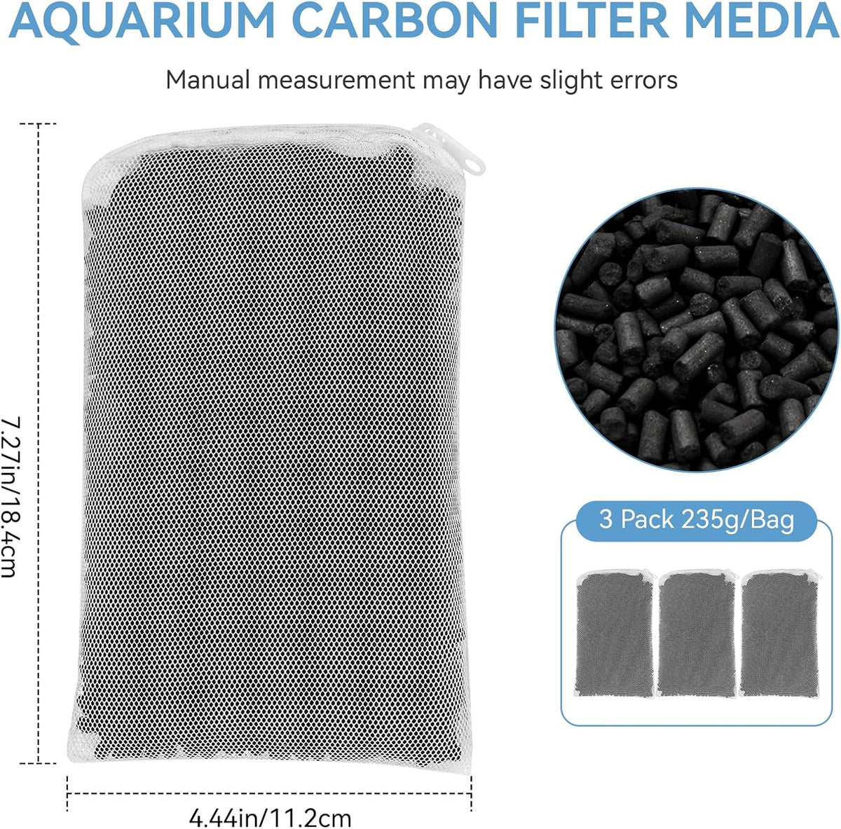 8 Oz Pro-C Aquarium Canister Filter Media Bag Compatible with Penn-Plax Cascade, Canister Filter Carbon Media for Remove Odors & Clear Water, Fish Tank Carbon Filter, 3 Pack (235g/bag)