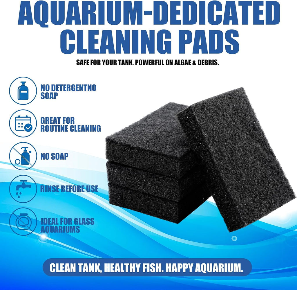 24 Aquarium Seaweed Pad 4x6'' Double Side Cleaner Sponge, Black