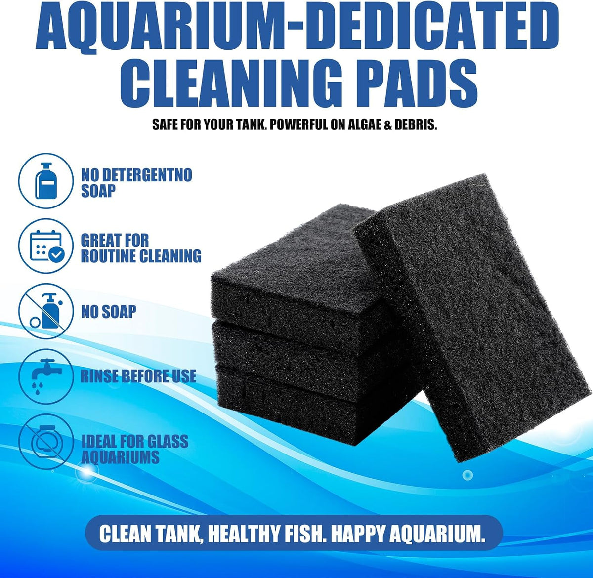 24 Aquarium Seaweed Pad 4x6'' Double Side Cleaner Sponge, Black