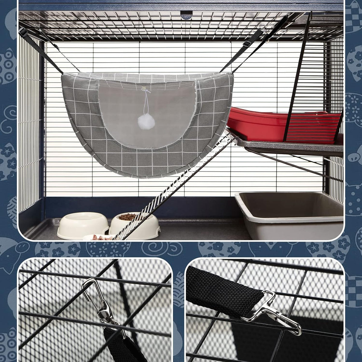 Unittype 2 Pieces Cat Cage Hammock Hanging Pet Bed, 2 Styles, Plaid