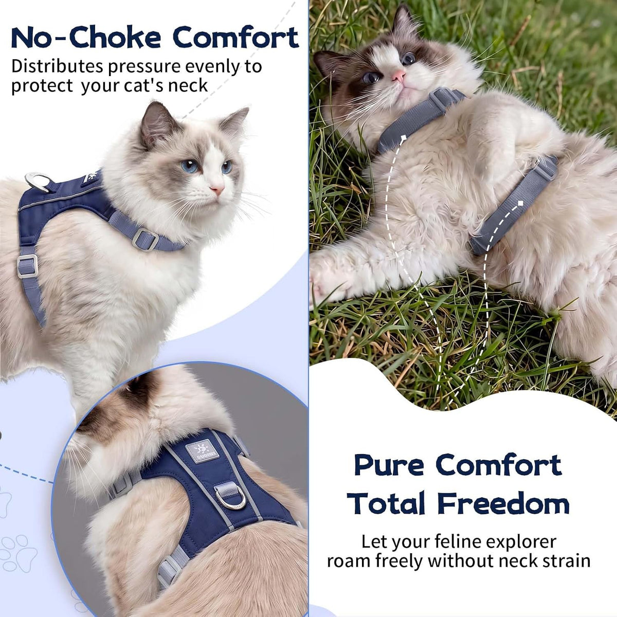 Cat Harness and Leash Set, Escape Proof Soft Kitten Vest with Reflective Strips, Tear-Resistant Taffeta Adjustable Harness for Small Cats Outdoor Walking