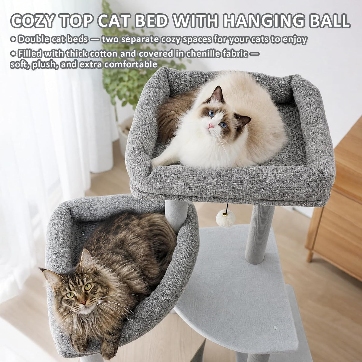 68.5" Modern Eco-Friendly Wood Cat Tree, Multi-Level Cat Tower
