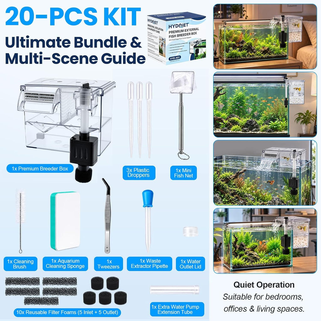 External Fish Breeder Box for Fish Tank with USB Pump Aquarium Breeding Box