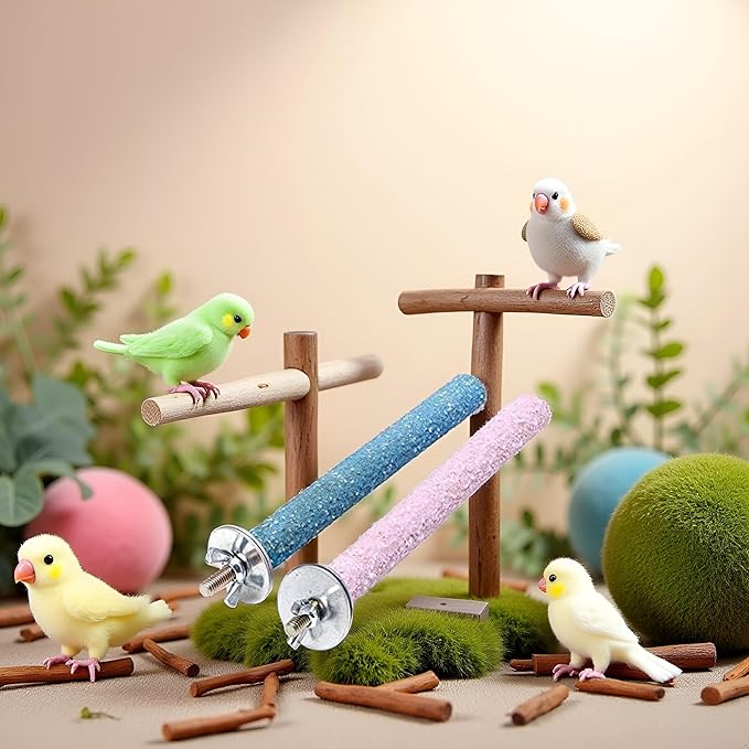 2 Pcs Bird Perch Stand Toy, Random Bird Perch Stand Toy Wood Parrot Grinding - Image 5