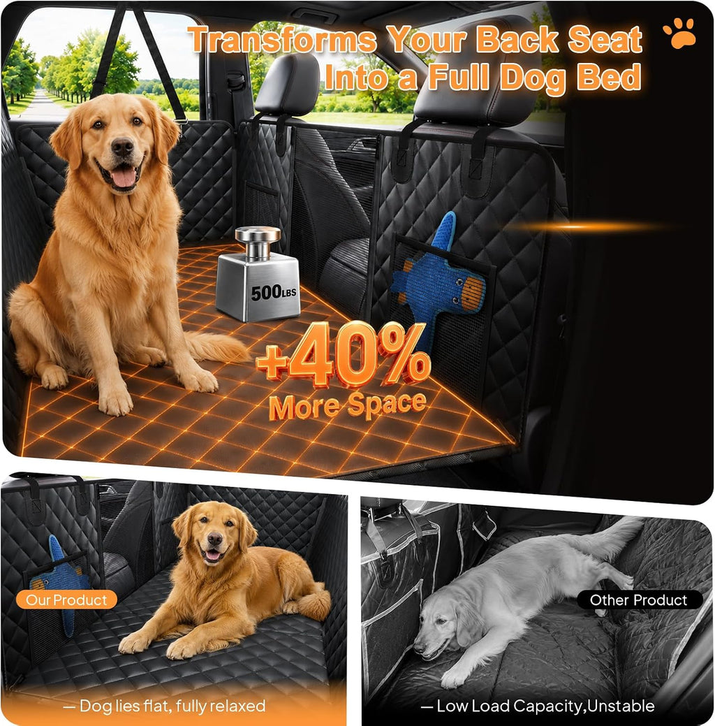 Hard Bottom Dog Car Seat Cover, Back Seat Extender for Dogs Holds 500lbs