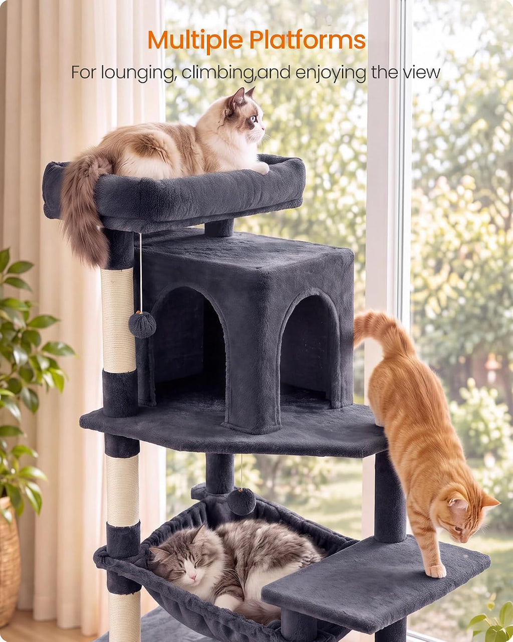 Feandrea Cat Tree, 70.3" Heavy Duty Cat Tower Condo for Indoors, Dark Gray