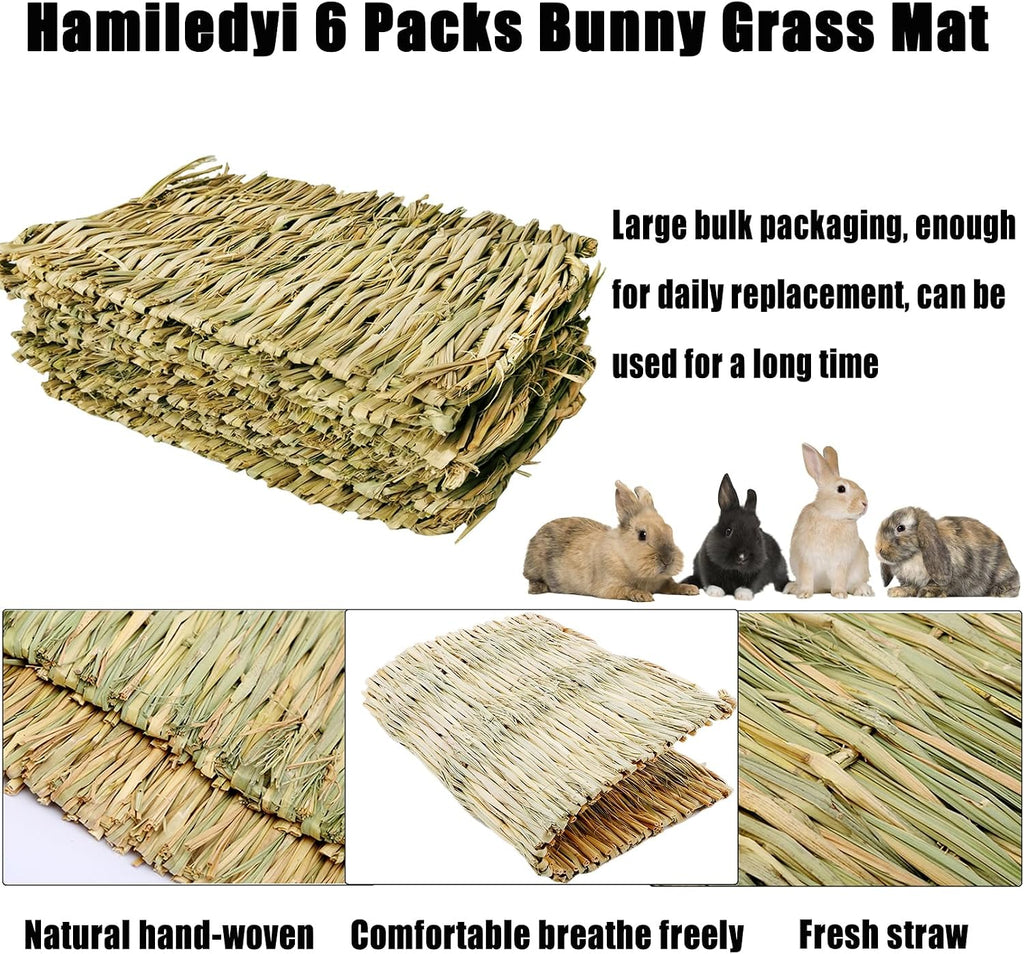 Hamiledyi Hay Mats for Rabbits, 6 Pack Natural Woven Straw Bunny Grass Bed