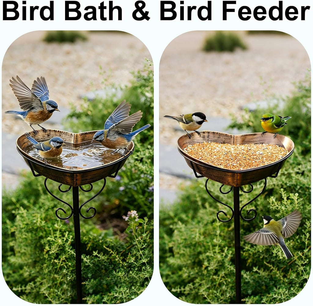 Goodeco Metal Heart Bird Bath - 2.17" Deep, 12.1" Easy-Clean Removable Bowl