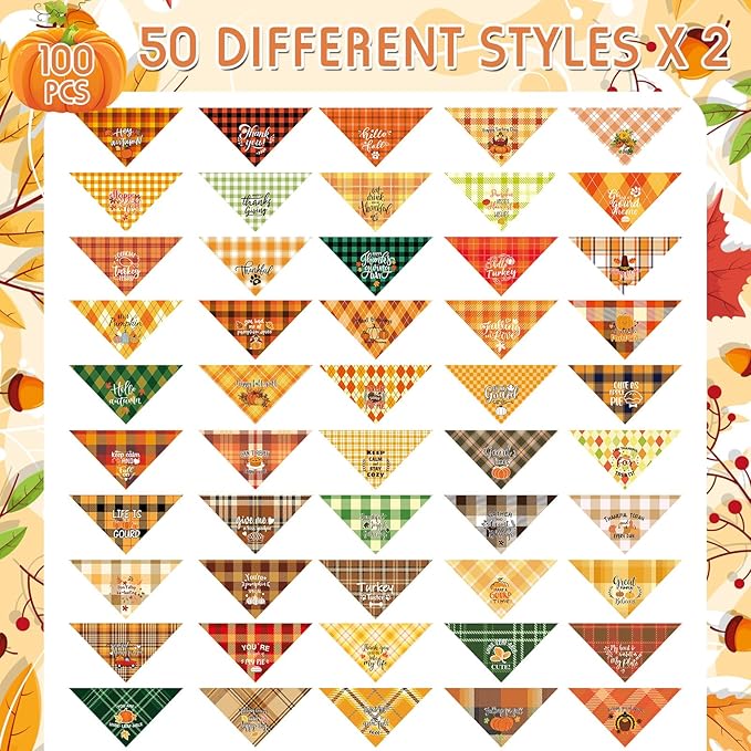 Sweetude 100 Pcs Fall Dog Bandanas Bulk Plaid Bandanas - Image 4