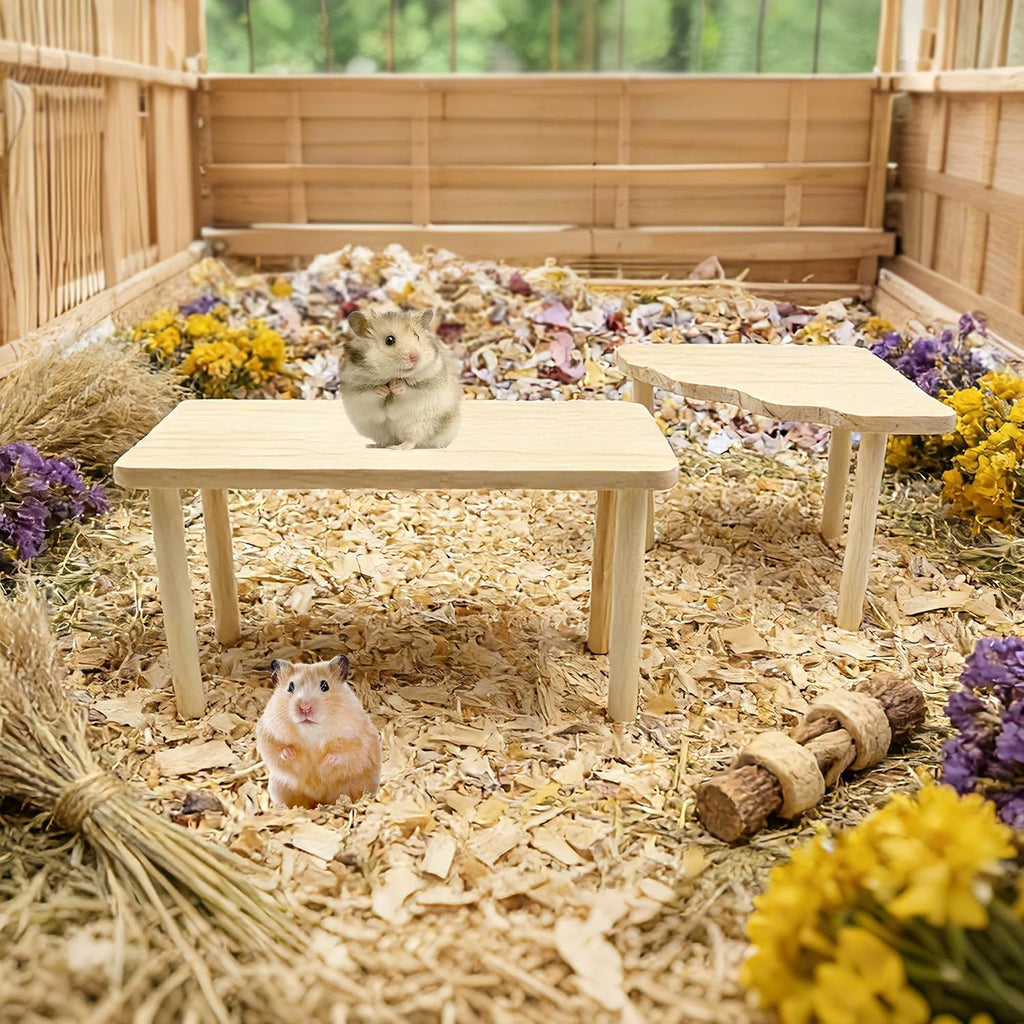 2 Shapes Hamster Platforms Wooden Dwarf Hamster Cage Platform for Hideout