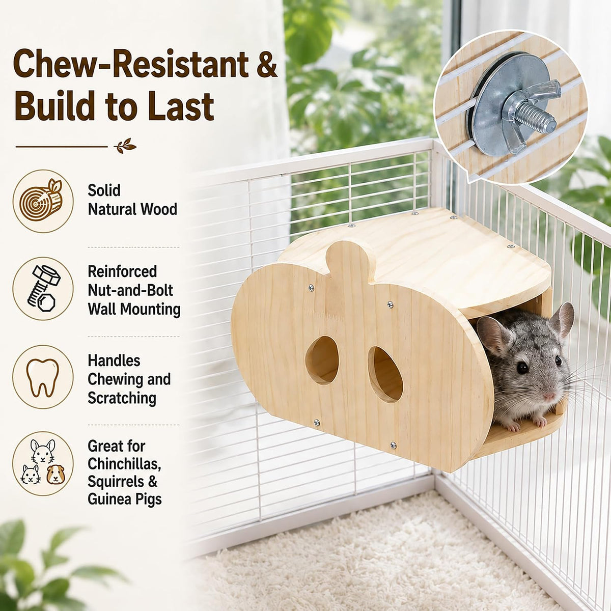 Chinchilla Hideout Wooden Chinchilla Cage Accessories Squirrel House Rabbit