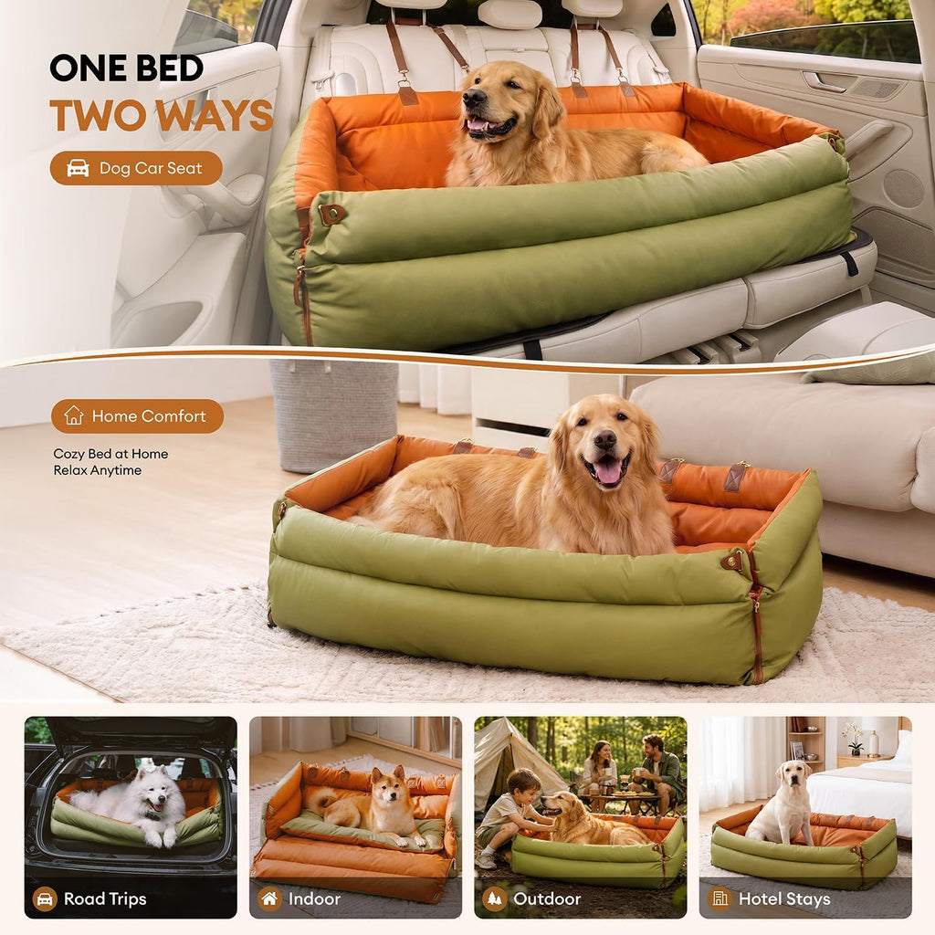 FUNNY FUZZY Leather Dog Car Seat for Large Size Dogs, Pet Booster Car Seats