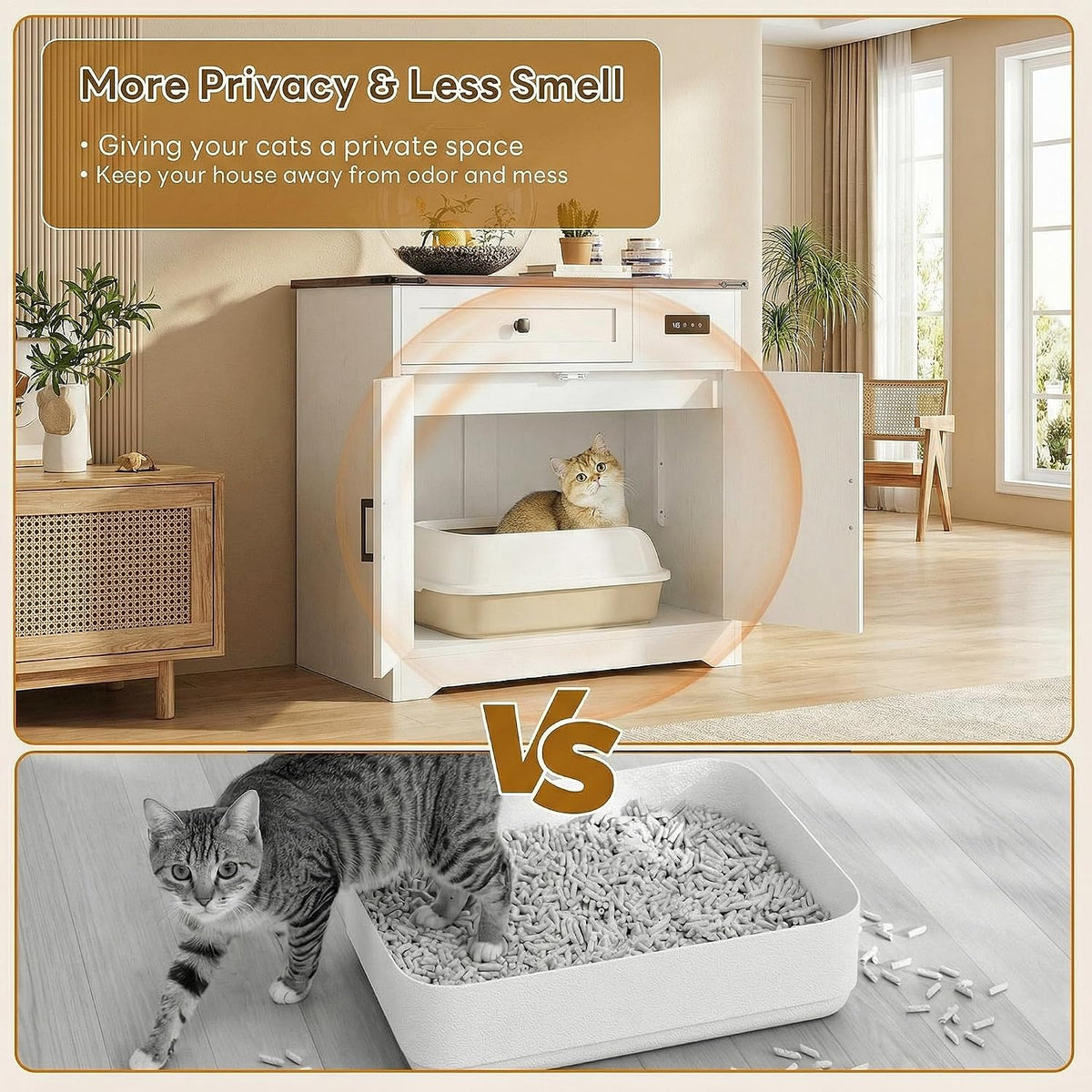 LIKIMIO 31.5" Cat Litter Box Enclosure with LED Odor Control