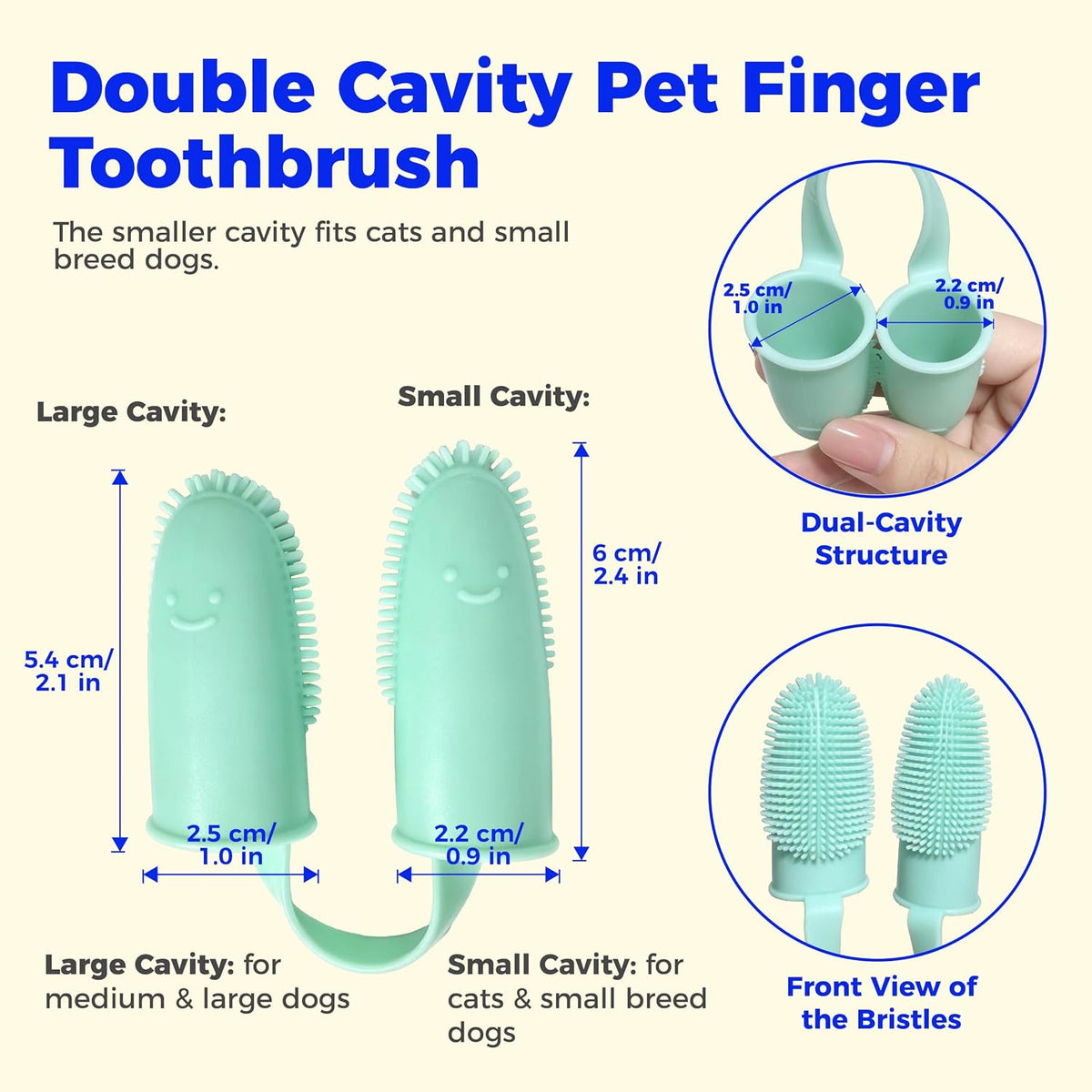 Cat Toothbrush Kit with 3 Compact-Head Brushes and Cat Finger Toothbrush