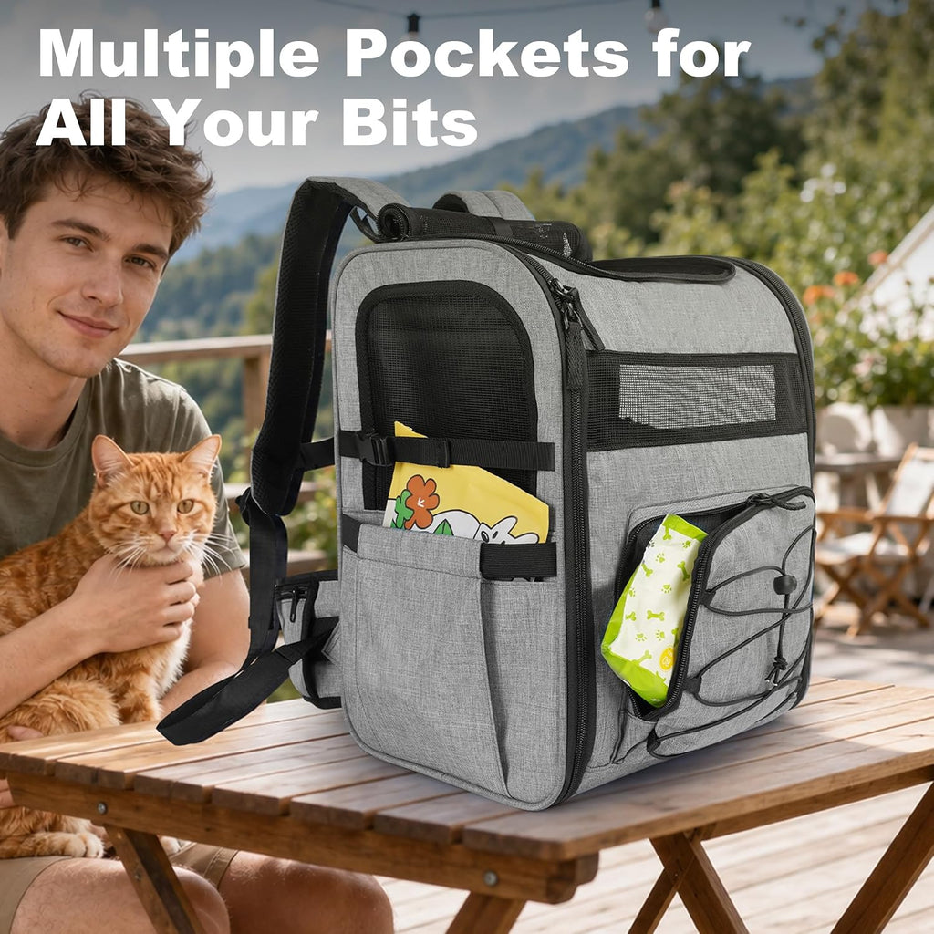 Pet Carrier Backpack for Small Dogs & Cats with Elevated Booster Pad, Grey