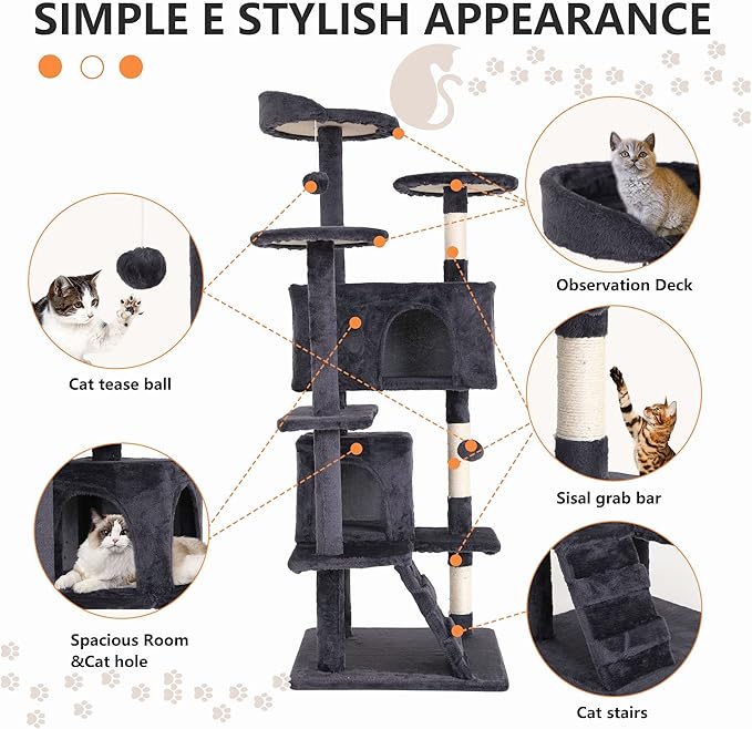 Cat Tree for Indoor Cats, Space Saving Cat Activity Center, Durable Pet Play - Image 3